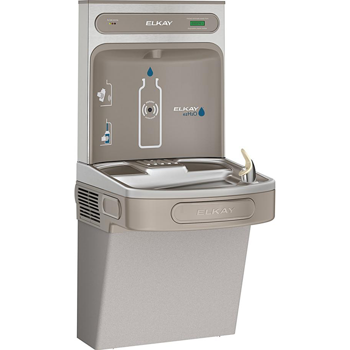 Elkay wall-mounted drinking fountain with bottle filler, model EZH2O