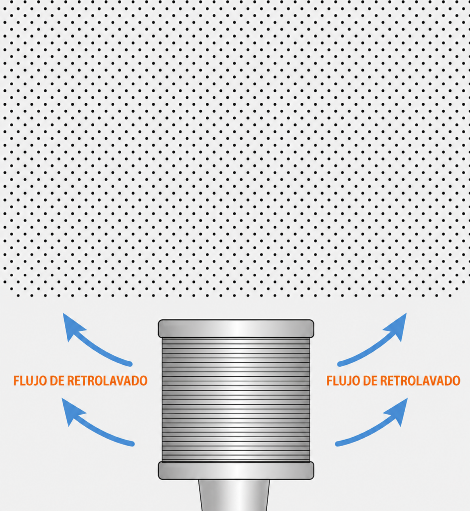 Tobera ranurada en retrolavado del filtro