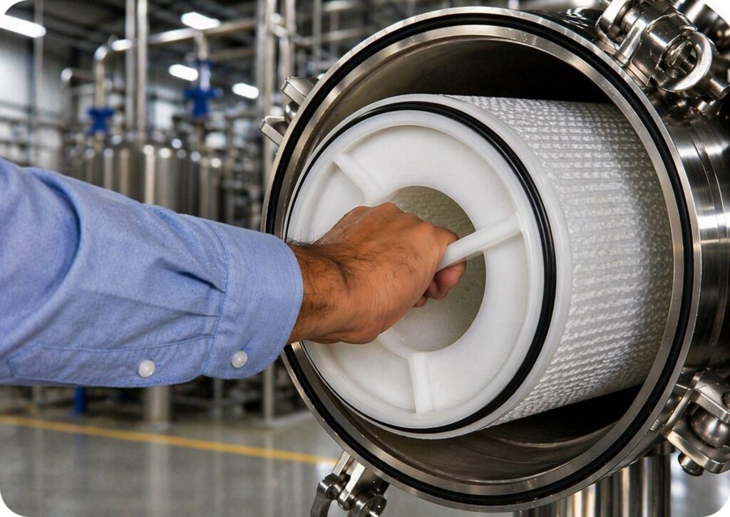 Cartucho y filtro high flow de alto flujo para filtración industrial de líquidos, agua, bebidas. Parker Parmax