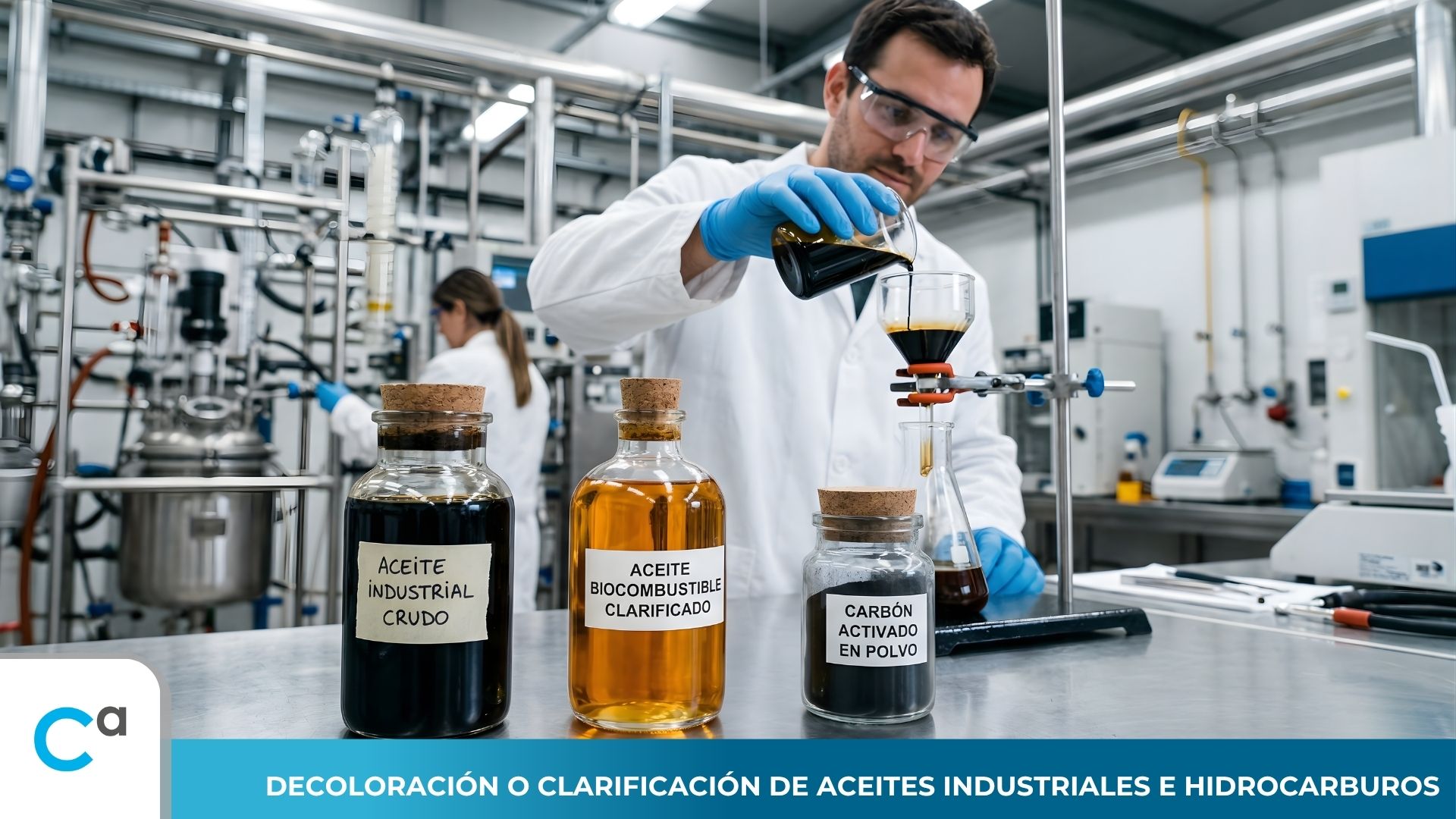 Decolorization or clarification of industrial oils and biofuels with powdered activated carbon, biodiesel, hydrocarbons, fuels, diesel and other hydrocarbons.